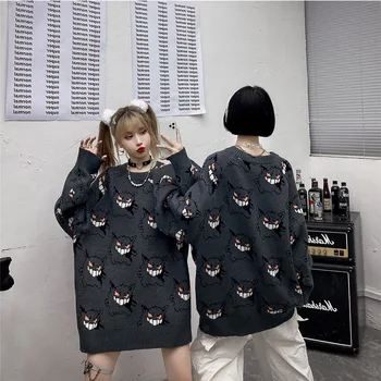 Velns žakarda Džemperis Vīriešiem Harajuku Hip Hop Streetwear Spandex Puloveri, Džemperi Lielajam Modes Gadījuma Pāris Vīriešu Džemperi