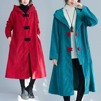 Velveta cietā vintage kapuci sievietēm gadījuma zaudēt ilgu rudens ziemas sieviešu uzrakt mētelis ir 2021. drēbes