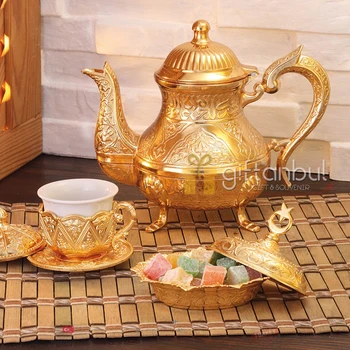 Vintage Stila Cinka Liešana Tea Pot Zelta Krāsa Sudraba Turku Tējkannas Arābu Tea Pot Tējas Uzstādītu Tradicionālo