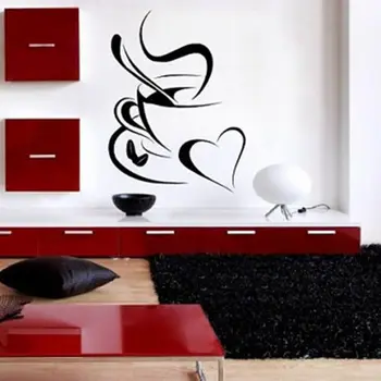 Virtuves sienas uzlīmes, kafija , kafijas tasi ar sirdi virtuves vinila sienas mākslas dekoru decal uzlīmes 25x22cm