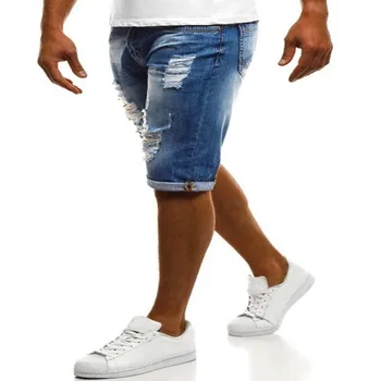 Vīriešu Džinsa Bikses Ripped Īsi Džinsi Hip Hop Stila Gaismas Jean Bikses Caurums Rāvējslēdzēju Lidot Slim Fit Bikses Ikdienas Vīriešu Apģērbs