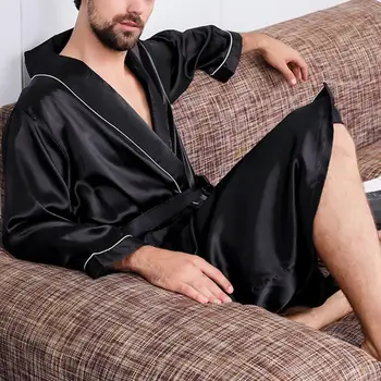 Vīriešu Halāti Vasaras Imitācija ar Zīda Kabatas, Josta Pirts Drēbes, Mājas Tērpu Sleepwear Vīriešu pidžamas komplekts 2021