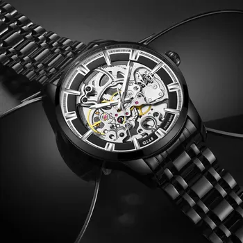 Vīriešu Skatīties, automātisko, mehāniskās rokas pulkstenis ūdensizturīgs, gaismas dobas konstrukcijas, nerūsējošā tērauda watchband Modes Vīriešu pulkstenis