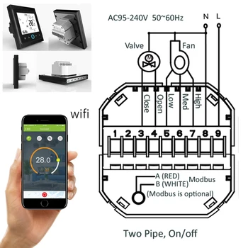WiFi/zigbee smart termostats 2p/4p centrālā gaisa kondicionēšanas, dzesēšanas/sildīšanas sistēma ar telpas temperatūras regulators ventilatoram spole tuya