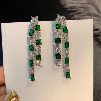 Wong Lietus 925 Sterling Sudraba Emerald Moissanite Dārgakmens Iesaistīšanos Radošās Pušķis Luksusa Sievietes Piliens Auskari Smalkas Rotaslietas