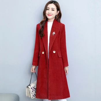 WYWAN Rudens ziemas sievietes ikdienas Mētelis korejas biroja silts, elegants siksnas vintage mēteļi vējjaka top plus lieluma jakas