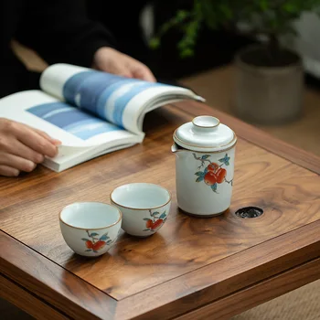 Yuebai Ru Krāsns Portatīvo Kung Fu Tējas Komplekts Ceļojumu 1Pot 2Cup Āra Ātri Pasažieru Kausa Keramikas tējas katlā un glāžu komplekts