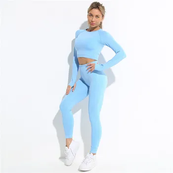 Yvlvol elastību sporta augsta vidukļa darbojas fitnesa 2pieces uzstādīt tracksuit sieviešu adīšanas Ttops +bikses sievietēm