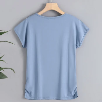 Zila Liela Izmēra 4xl Īsām Piedurknēm Topi, T-krekls Sievietēm Ķīniešu Stila Kokvilnas Print T-krekls Sievietēm 2020. Gada Vasarā Jaunu Brīvs O-veida kakla Topi