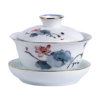 Ķīniešu Keramikas vāciņu trauks Tējas Tases Tradicionālo zaļpelēka krāsa Tējas Bļodā Šķīvītis Tējas ceremonija Teaware Piederumi Vienu Tasi Master Cup